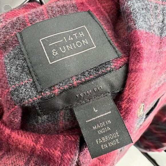 14th & Union Trim Fit Flannel Plaid Red Gray Button-Down Size Large NWOT - Picture 7 of 9